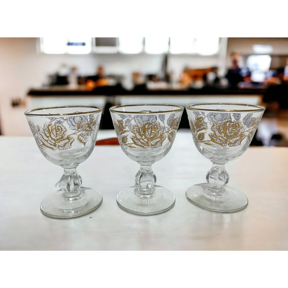 Libbey Rose Bouquet Barware Cordial Sherry Elegant Glass 3.75" Tall Set of 3 - Picture 1 of 9